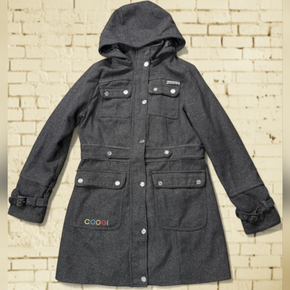 COOGI -- Vtg Tweed Wool Blend Utility Trench Coat